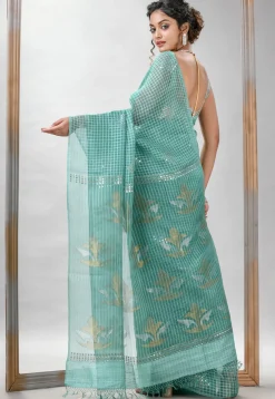 Handloom Jamdani Pure Matka Silk Saree in Pastel Green