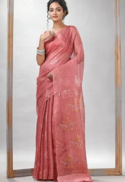 Handloom Jamdani Pure Matka Silk Saree in Dark Peach