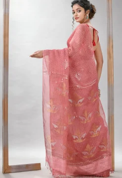 Handloom Jamdani Pure Matka Silk Saree in Dark Peach