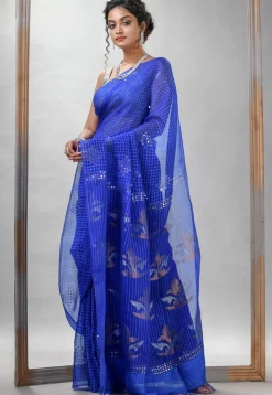 Handloom Jamdani Pure Matka Silk Saree in Royal Blue