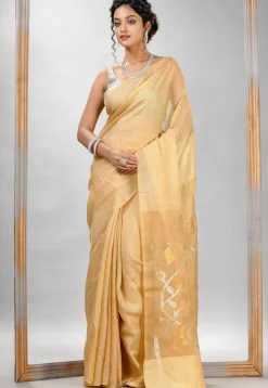 Handloom Jamdani Pure Matka Silk Saree in Light Mustard