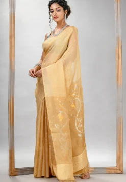 Handloom Jamdani Pure Matka Silk Saree in Light Mustard