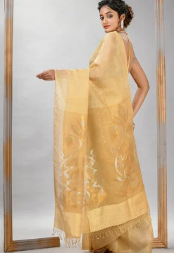 Handloom Jamdani Pure Matka Silk Saree in Light Mustard