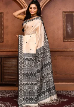 Handloom Jamdani Pure Tussar Silk Saree in Cream