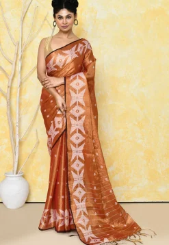 Handloom Jamdani Tissue Silk Saree in Orange