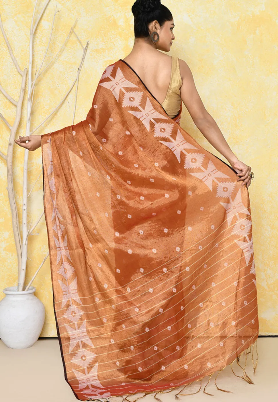 Handloom Jamdani Tissue Silk Saree in Orange