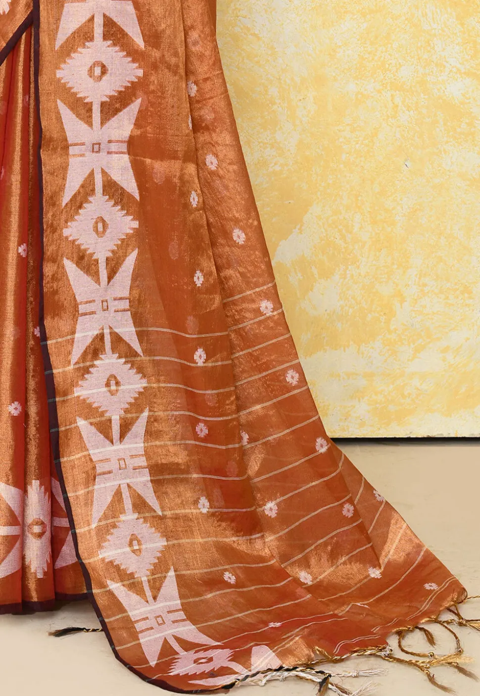 Handloom Jamdani Tissue Silk Saree in Orange