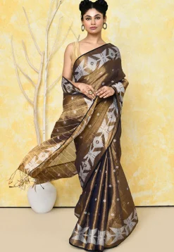 Handloom Jamdani Tissue Silk Saree in Brown