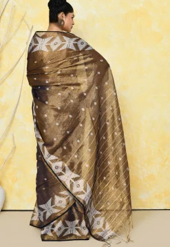 Handloom Jamdani Tissue Silk Saree in Brown