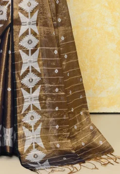 Handloom Jamdani Tissue Silk Saree in Brown