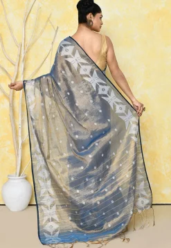 Handloom Jamdani Tissue Silk Saree in Blue