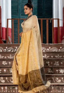 Handloom Linen Saree in Beige