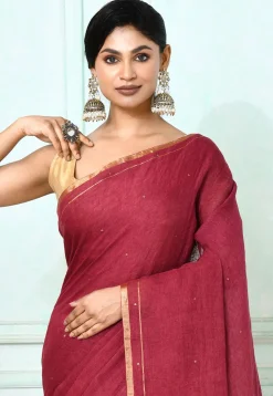 Handloom Linen Silk Saree in Maroon