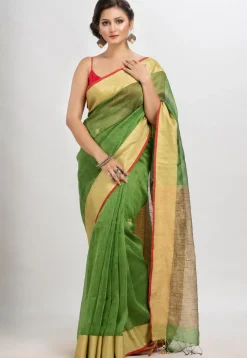 Handloom Linen Silk Saree in Green