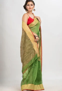 Handloom Linen Silk Saree in Green
