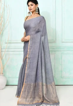 Handloom Linen Silk Saree in Grey