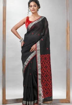 Handloom Linen Silk Saree in Black