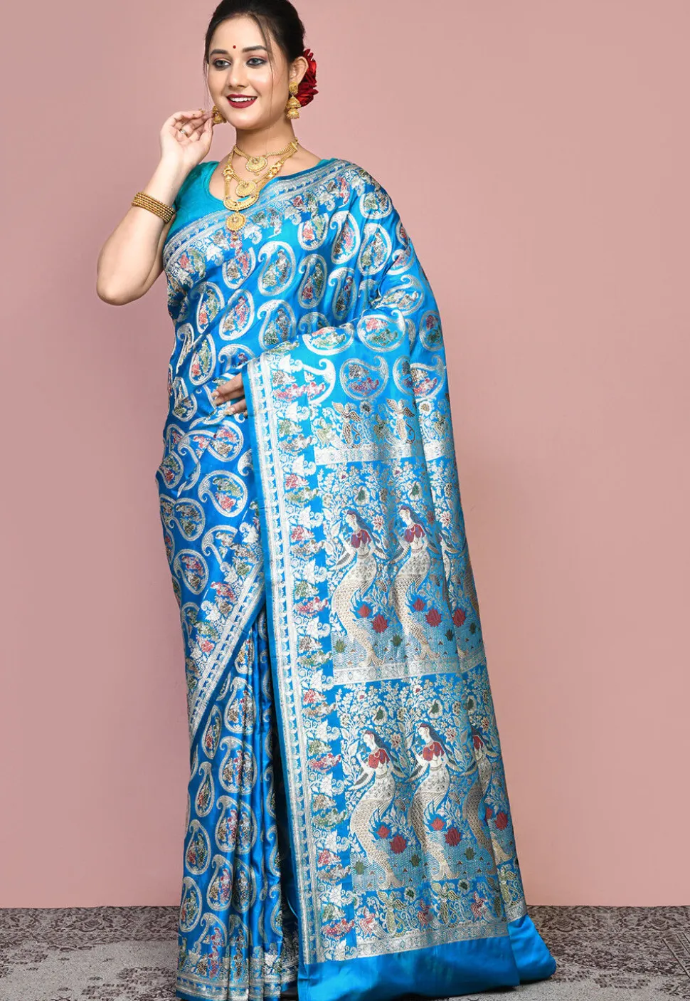 Handloom Pure Banarasi Katan Silk Saree in Blue