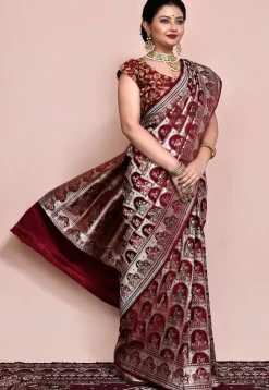Handloom Pure Banarasi Katan Silk Saree in Wine