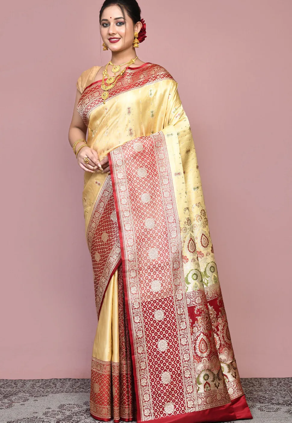 Handloom Pure Banarasi Katan Silk Saree in Beige