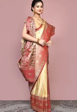 Handloom Pure Banarasi Katan Silk Saree in Beige