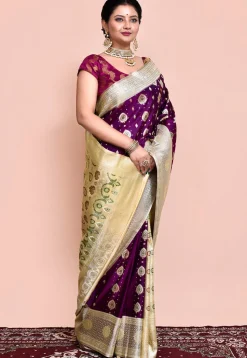 Handloom Pure Banarasi Katan Silk Saree in Magenta