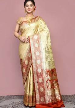 Handloom Pure Banarasi Katan Silk Saree in Beige