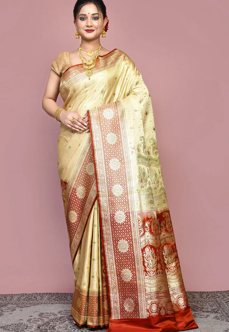 Handloom Pure Banarasi Katan Silk Saree in Beige