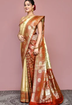 Handloom Pure Banarasi Katan Silk Saree in Beige