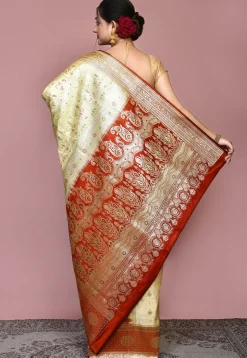 Handloom Pure Banarasi Katan Silk Saree in Beige