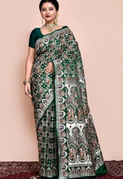 Handloom Pure Banarasi Katan Silk Saree in Dark Green