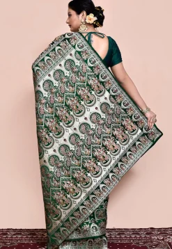 Handloom Pure Banarasi Katan Silk Saree in Dark Green