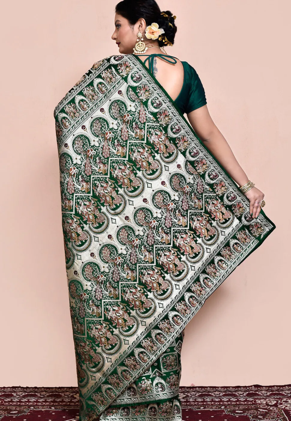 Handloom Pure Banarasi Katan Silk Saree in Dark Green