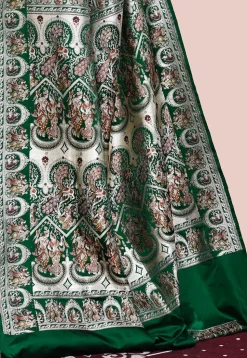 Handloom Pure Banarasi Katan Silk Saree in Dark Green