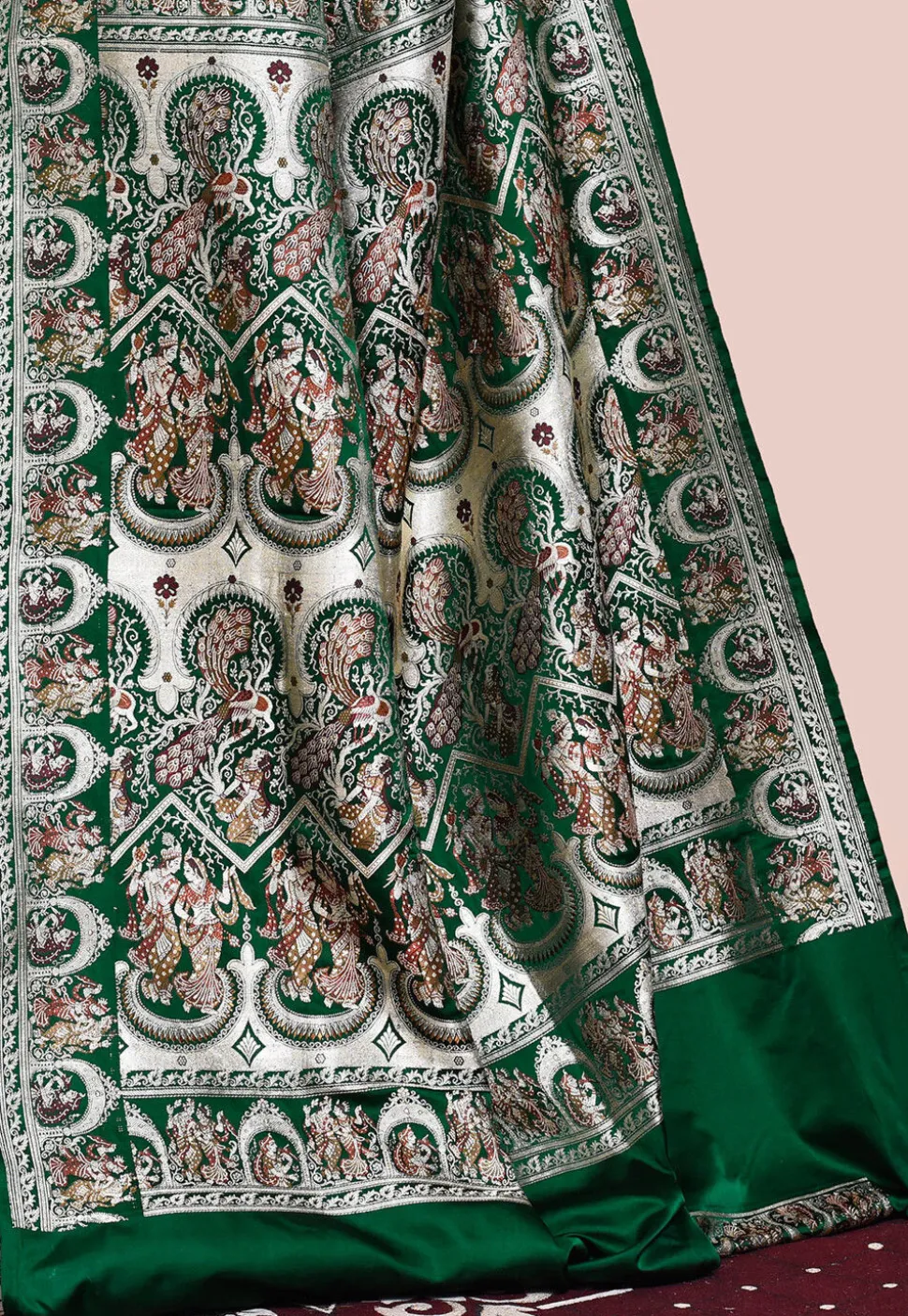 Handloom Pure Banarasi Katan Silk Saree in Dark Green