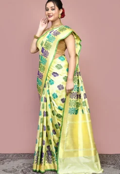 Handloom Pure Banarasi Katan Silk Saree in Yellow