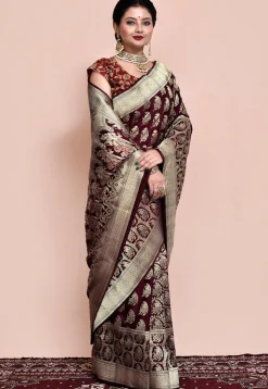 Handloom Pure Banarasi Katan Silk Saree in Wine