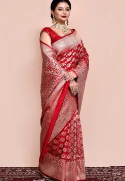 Handloom Pure Banarasi Katan Silk Saree in Red
