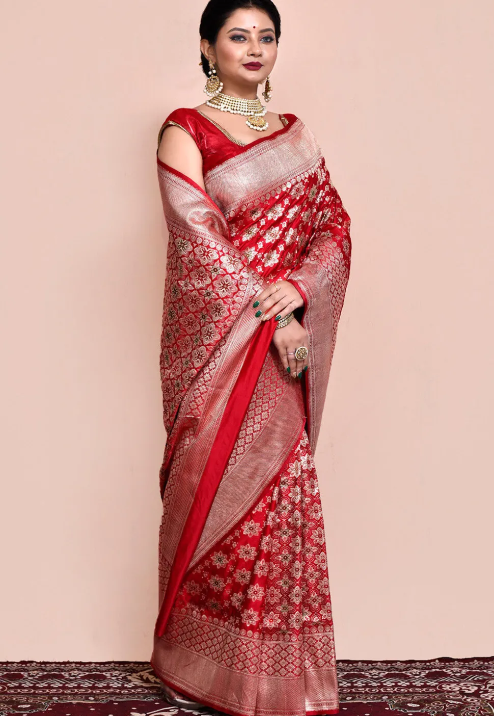 Handloom Pure Banarasi Katan Silk Saree in Red