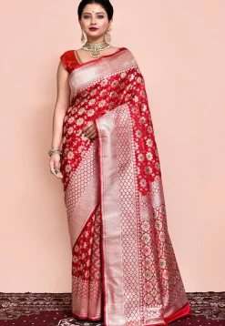 Handloom Pure Banarasi Katan Silk Saree in Red