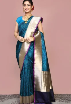 Handloom Pure Banarasi Katan Silk Saree in Teal Blue