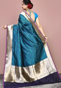 Handloom Pure Banarasi Katan Silk Saree in Teal Blue