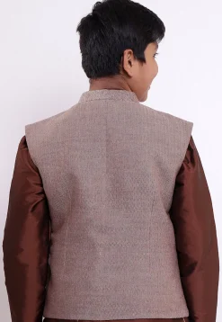 Handloom Pure Cotton Asymmetric Nehru Jacket in Fawn