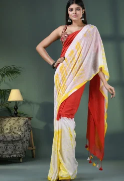 Handloom Pure Cotton Saree in Red and White