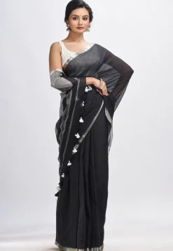 Handloom Pure Cotton Saree in Black