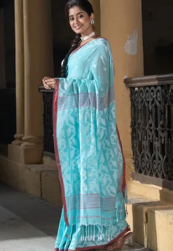 Handloom Pure Cotton Saree in Blue