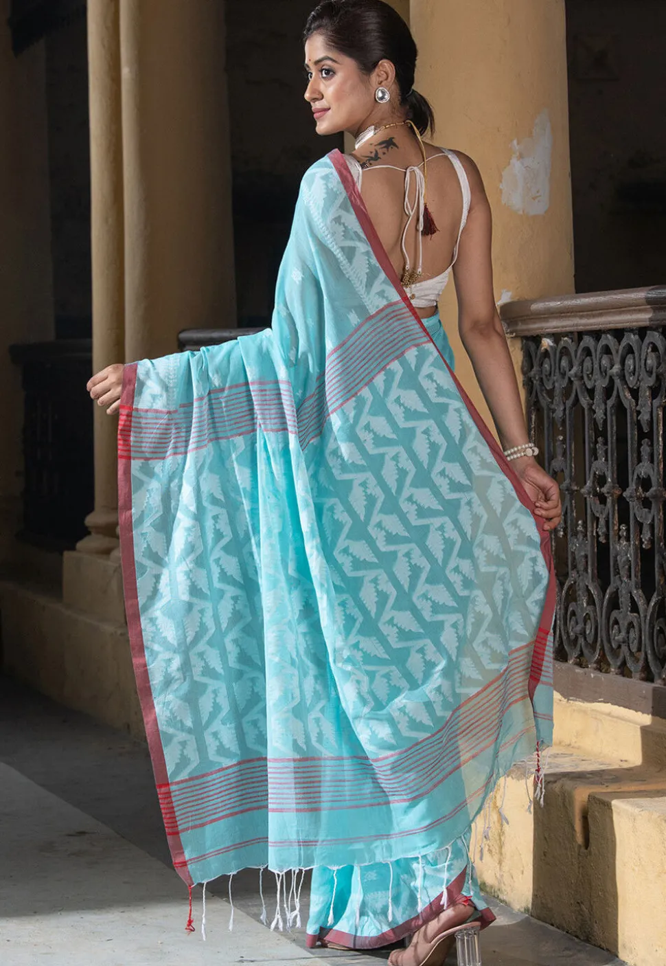 Handloom Pure Cotton Saree in Blue