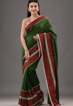 Handloom Pure Cotton Saree in Green