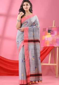 Handloom Pure Cotton Saree in Light Grey