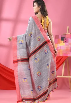 Handloom Pure Cotton Saree in Light Grey
